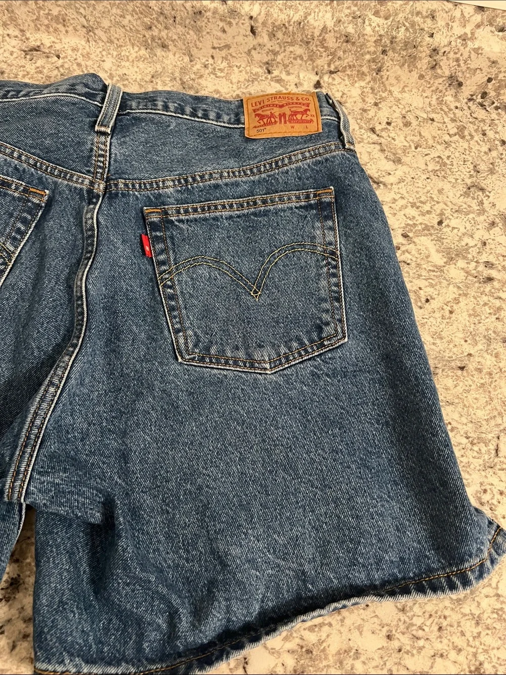 Levi's Blue High-Rise Denim Shorts button fly